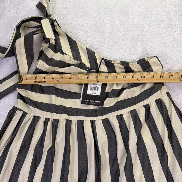 NWT 'Who What Wear' One Shoulder Sundress Womens XS Black/White Stripe w/Pockets - Picture 8 of 11